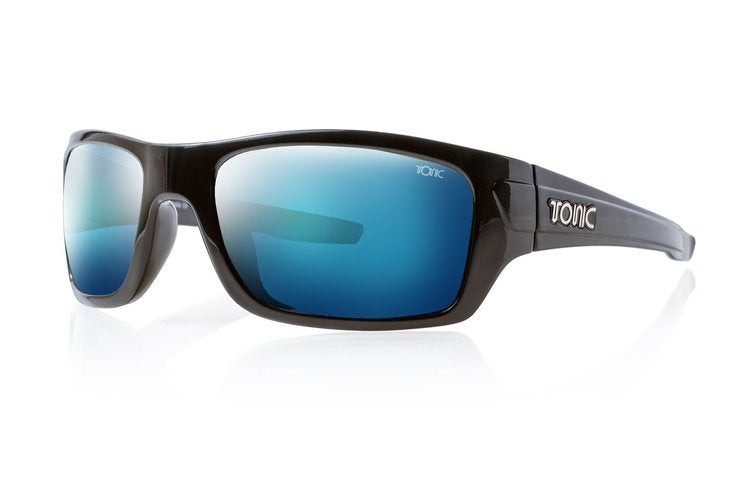 Tonic Trakker Sunglasses Matt Black Frame With Blue Mirror Grey Base Lens
