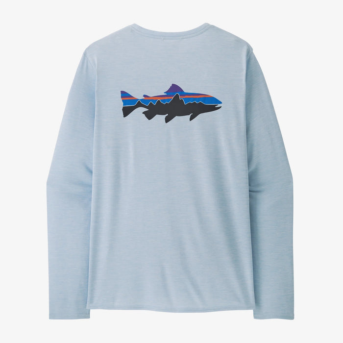 Patagonia Mens L/s Cap Cool Daily Graphic Shirt Waters [sz:s Cl:fitz Roy Trout: Fleck Blu]