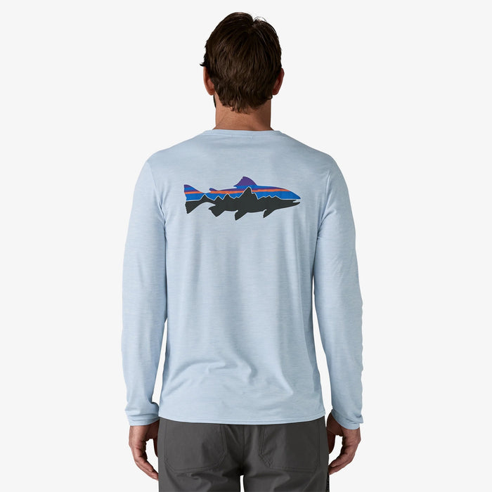 Patagonia Mens L/s Cap Cool Daily Graphic Shirt Waters [sz:s Cl:fitz Roy Trout: Fleck Blu]