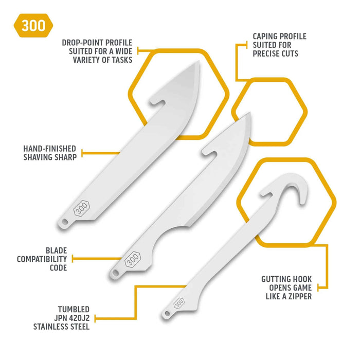 Outdoor Edge Razor Vx 3.0" Combo Blade Pack Ss (3 Drop Points - 2 Caping - 1 Gut Hook)