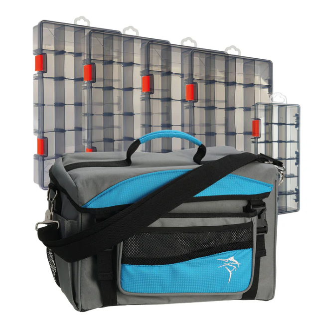 Jarvis Walker Large Lure Bag With 5 Lure Boxes [cl:grey & Blue]