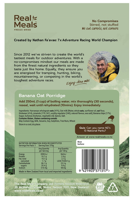 Real Meals Banana Oat Porridge 120g